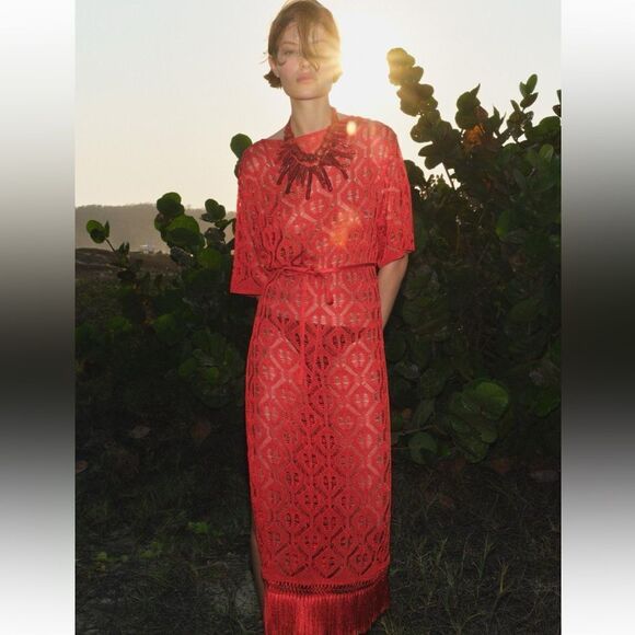 Zara long fringed open knit tunic - Picture 4 of 8